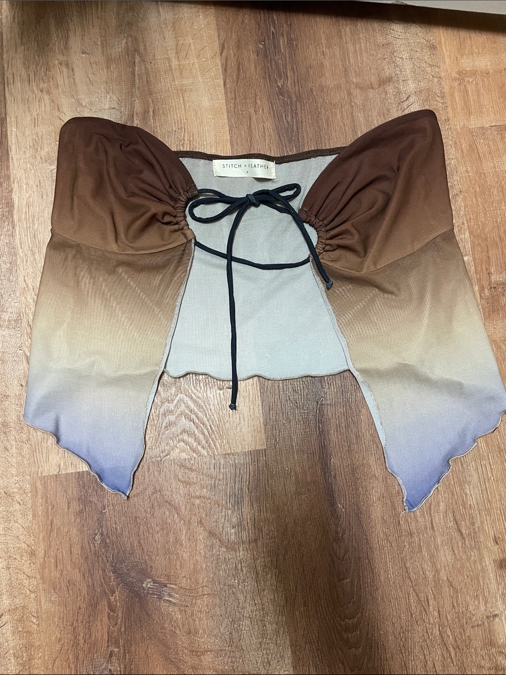 Stitch + Leather Brown Ombre Tie-Front Crop Top
